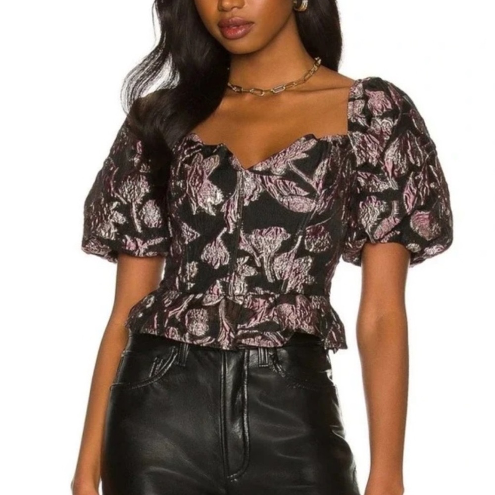 ASTR the Label Black and Purple Textured Blouse